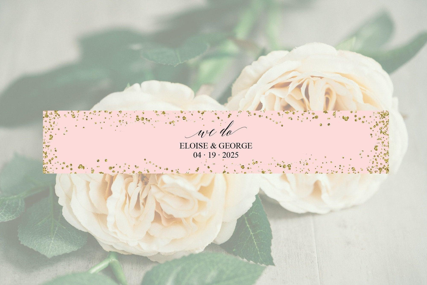 Blush Gold Wedding Invitation Suite Belly Band Template, Printable Pink Glitter Wedding Invites Band, 2x11", DIY PDF Instant Download-Eloise - SAVVY PAPER CO