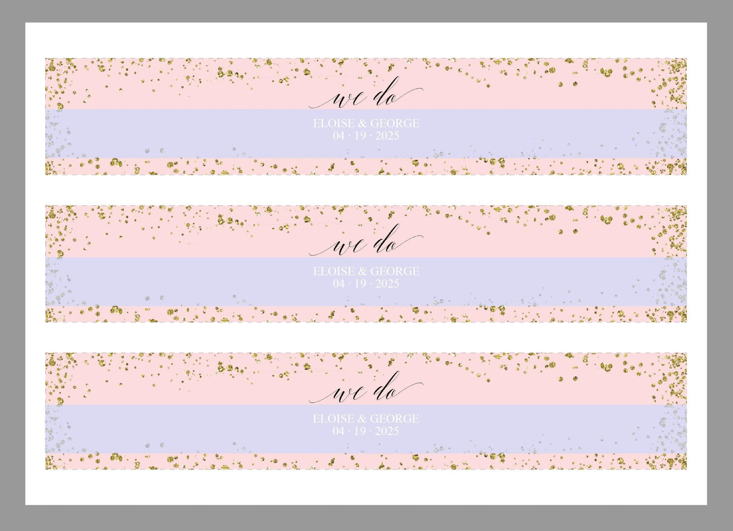 Blush Gold Wedding Invitation Suite Belly Band Template, Printable Pink Glitter Wedding Invites Band, 2x11", DIY PDF Instant Download-Eloise - SAVVY PAPER CO