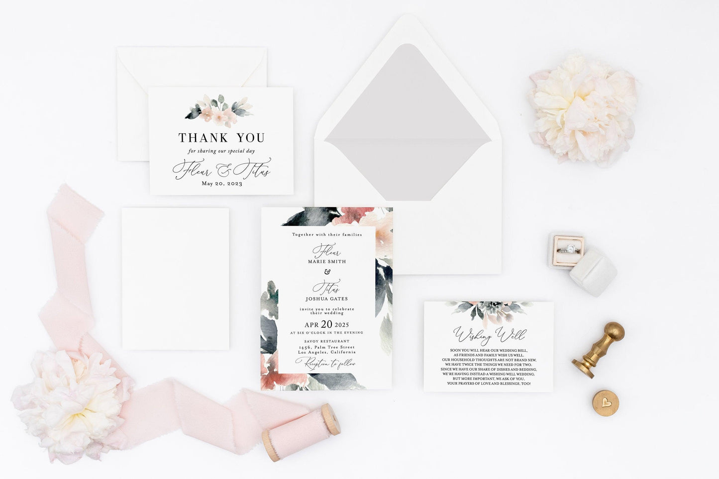 Blush Wedding Invitation Set Printable DIY Instant Download Wedding Invites Editable Template- Fleur - SAVVY PAPER CO