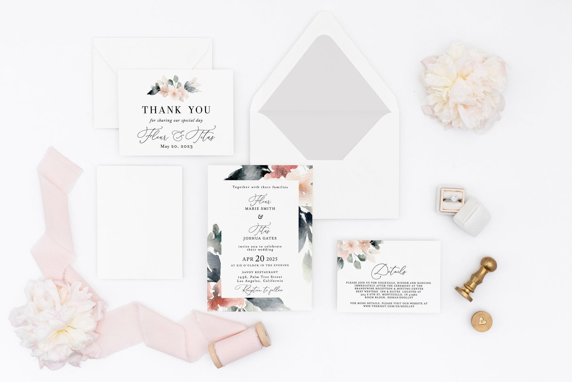 Blush Wedding Invitation Set Printable DIY Instant Download Wedding Invites Editable Template- Fleur - SAVVY PAPER CO