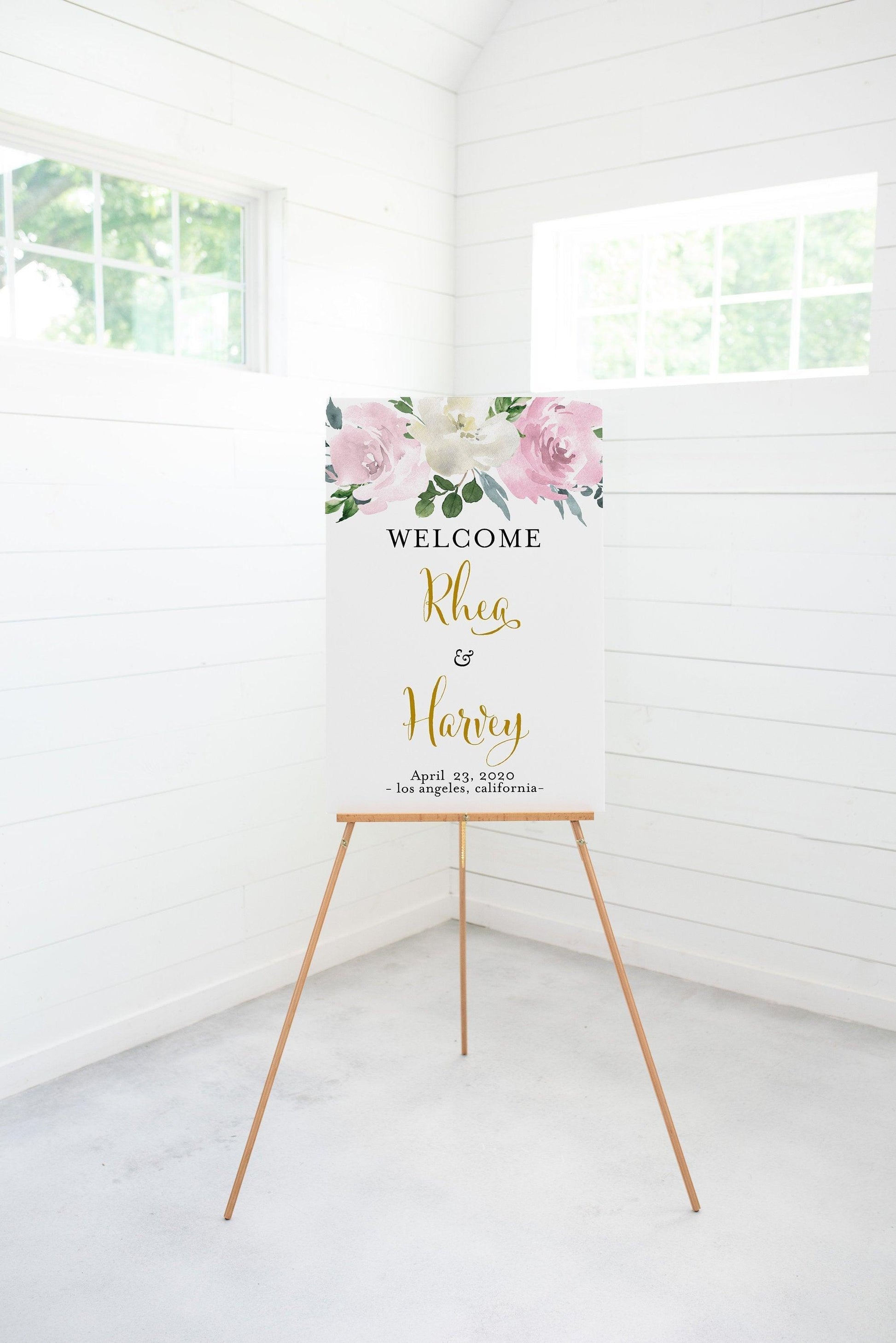 Blush Wedding Printable Welcome Sign Editable Template Instant Download Dusty Blue - Rhea - SAVVY PAPER CO