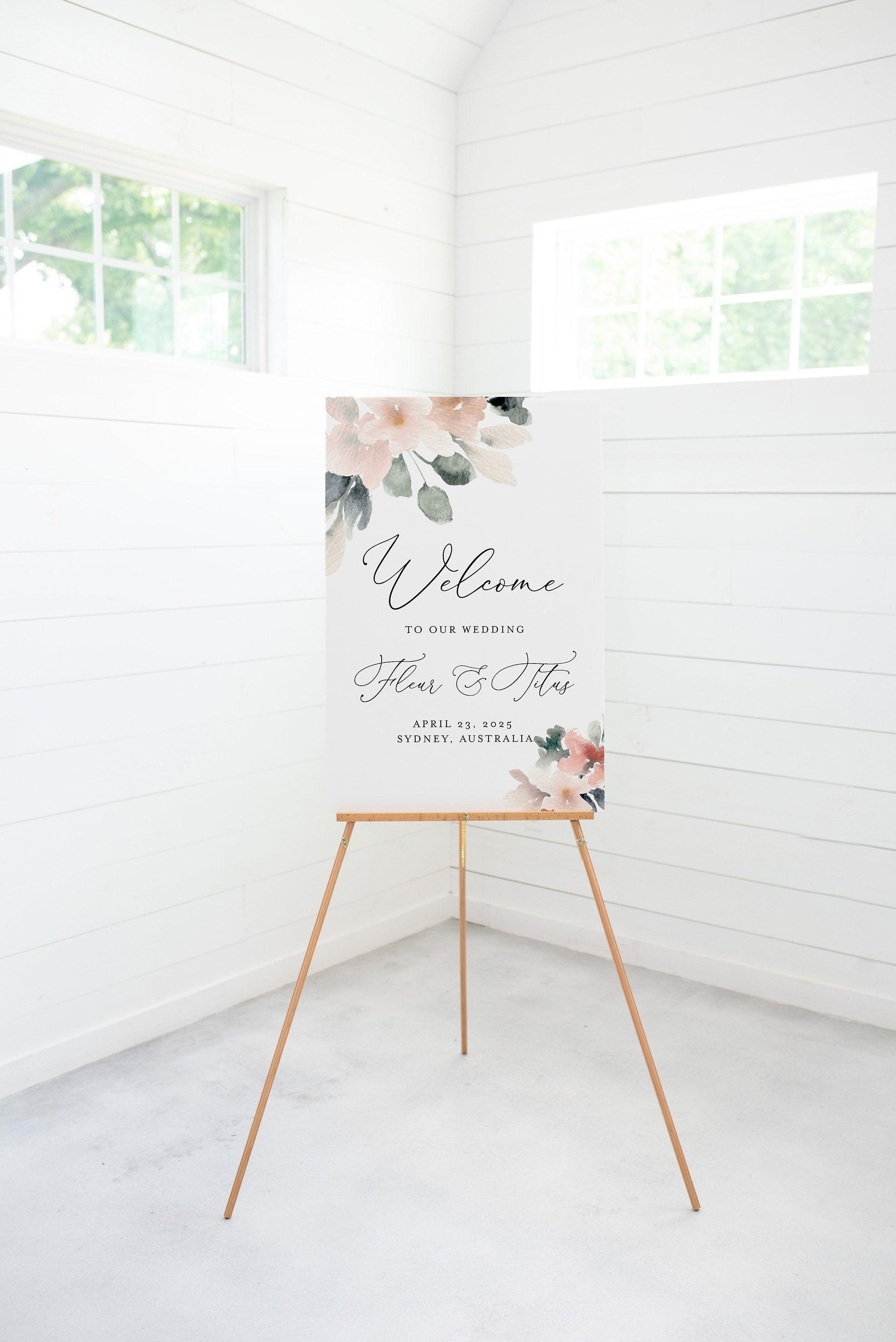 Blush Wedding Printable Welcome Sign Editable Template, Instant Download - Fleur - SAVVY PAPER CO