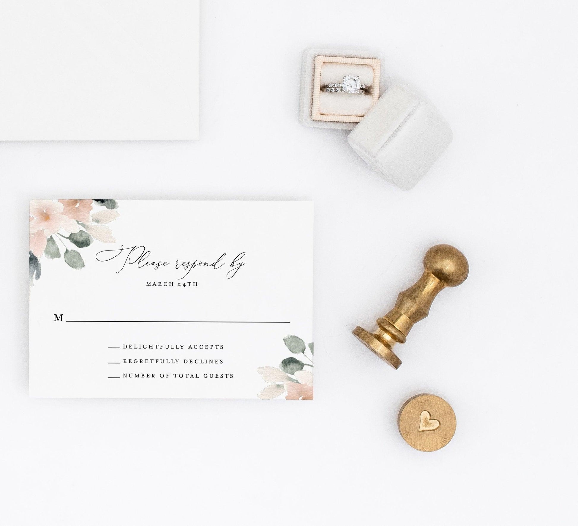 Blush Wedding RSVP Card Template, RSVP cards, Response Card - Fleur - SAVVY PAPER CO