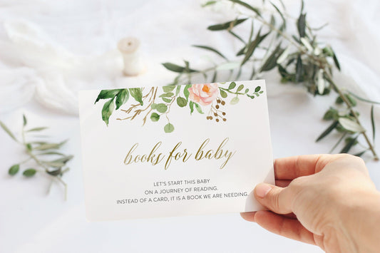 Book Request card template, Greenery Baby Shower, Books for Baby, Insert Card, Book Request Card, Bring a Book, Calligraphy - Elisa - SAVVY PAPER CO