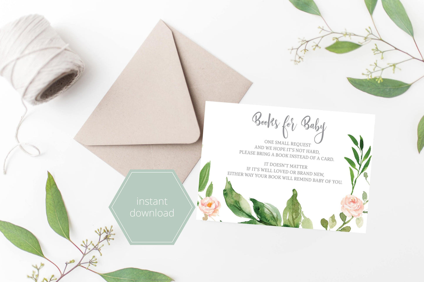 Books For Baby Card, Book request Card, Bring a Book, Insert DIY Printable, Greenery, Baby Shower Card, Baby Shower Invitation #WB2 - SAVVY PAPER CO