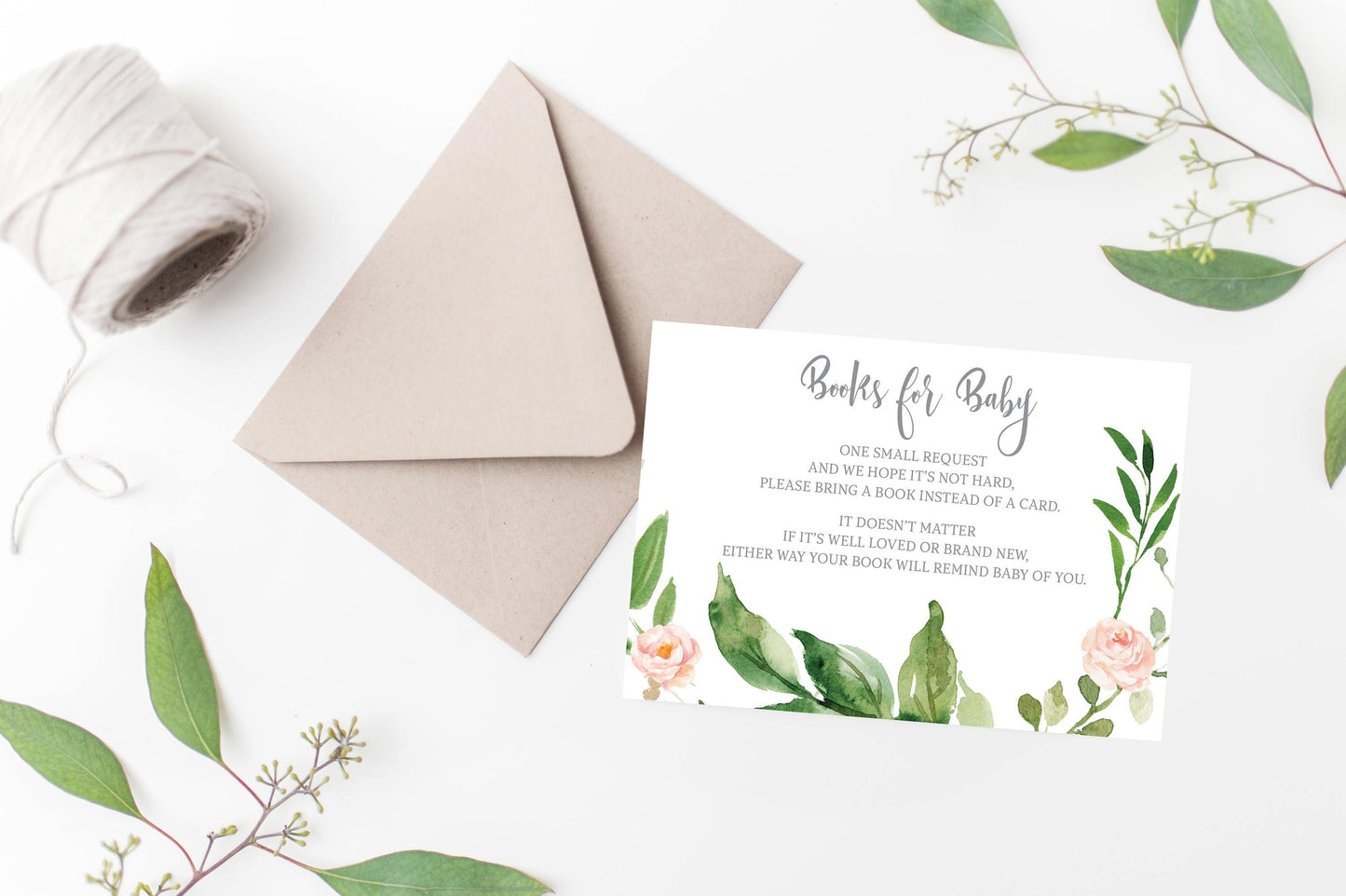 Books For Baby Card, Book request Card, Bring a Book, Insert DIY Printable, Greenery, Baby Shower Card, Baby Shower Invitation #WB2 - SAVVY PAPER CO