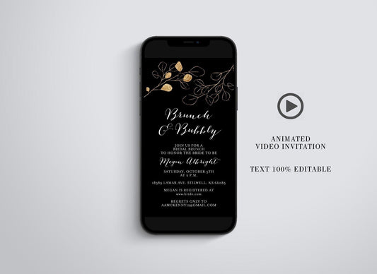 Bridal Shower Geometric Video Invitation, Mp4 Invites, Animated Gold Invitation, Brunch and Bubbly Invite - SAVVY PAPER CO