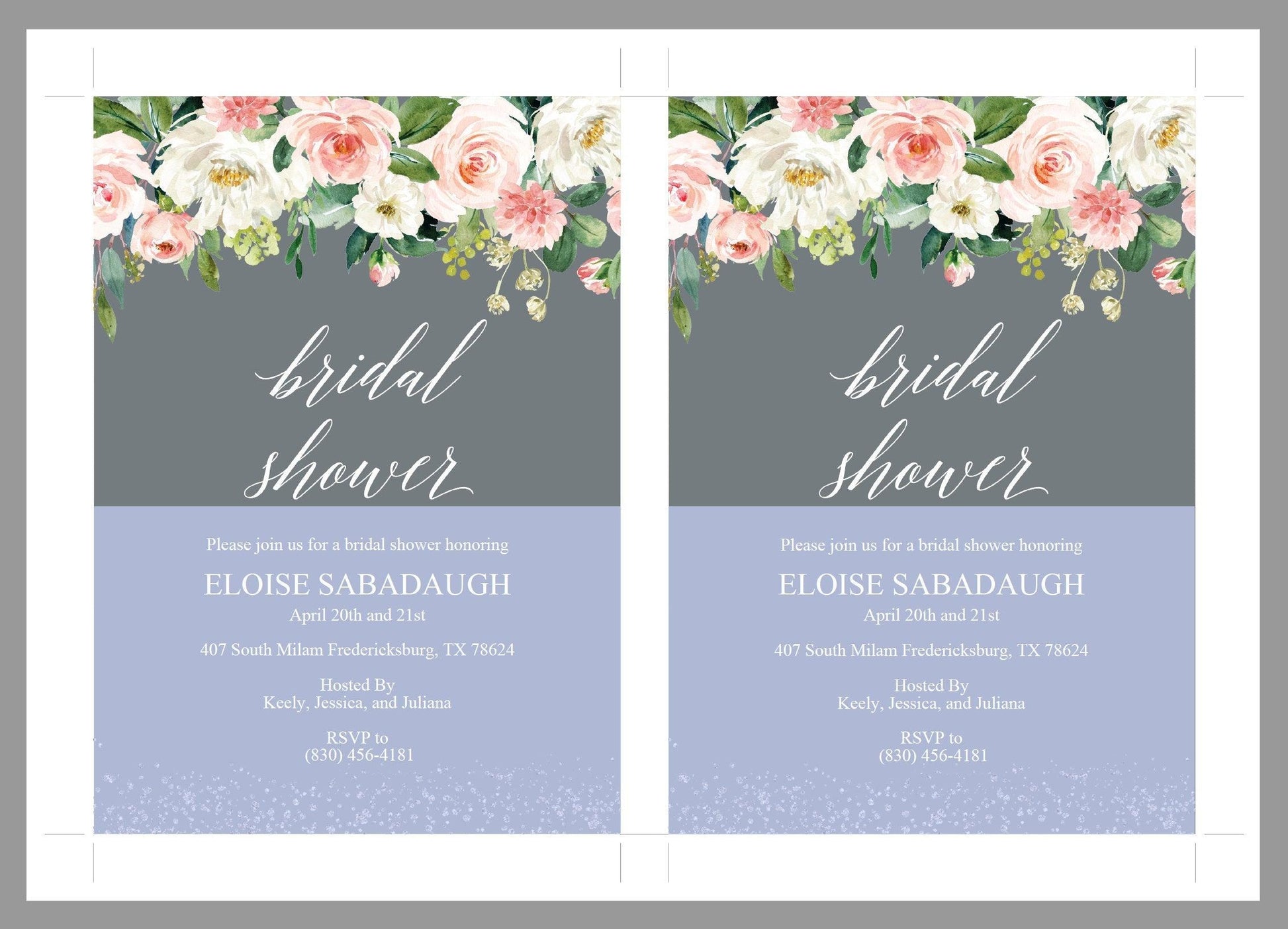 Bridal Shower Invitation Instant Download Printable Editable Template DIY Bridal Shower Invite Blush Floral Gray - Eloise - SAVVY PAPER CO