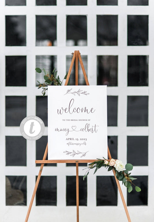 Bridal Shower Welcome Sign Printable Template Editable Instant Download Wedding Décor Heart - Macey - SAVVY PAPER CO