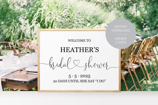 Bridal Shower Welcome Sign Printable Template Editable Instant Download Wedding Décor - Heather - SAVVY PAPER CO