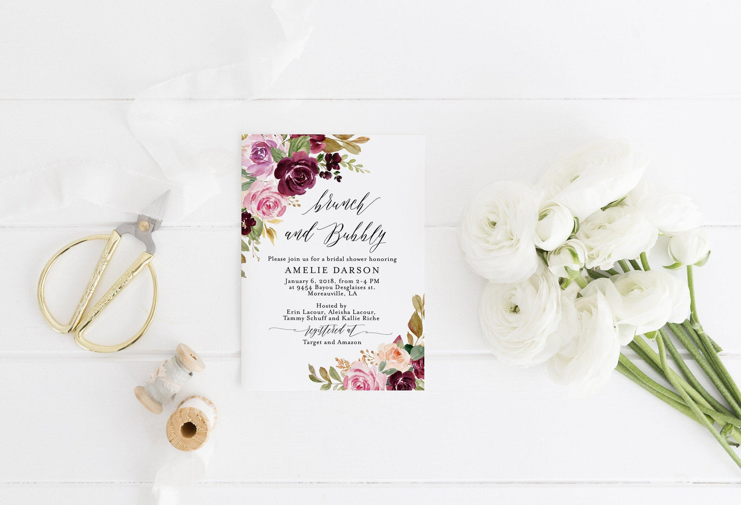 Brunch and Bubbly Invite Template, Summer Invitation, Wedding Template, Printable, Instant Download, Bridal Shower Invites - Cora - SAVVY PAPER CO