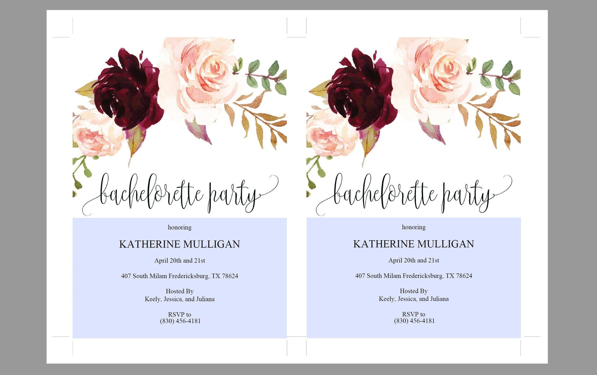 Burgundy Floral Bachelorette Party Invite, DIY Editable Instant Download Bachelorette Invites Invitation Template - Katherine - SAVVY PAPER CO