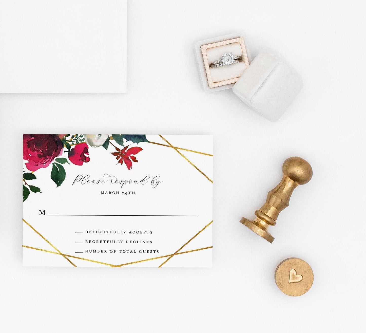 Burgundy Wedding RSVP Card Template, Christmas Winter RSVP cards, Response Card Geometric- Ada - SAVVY PAPER CO