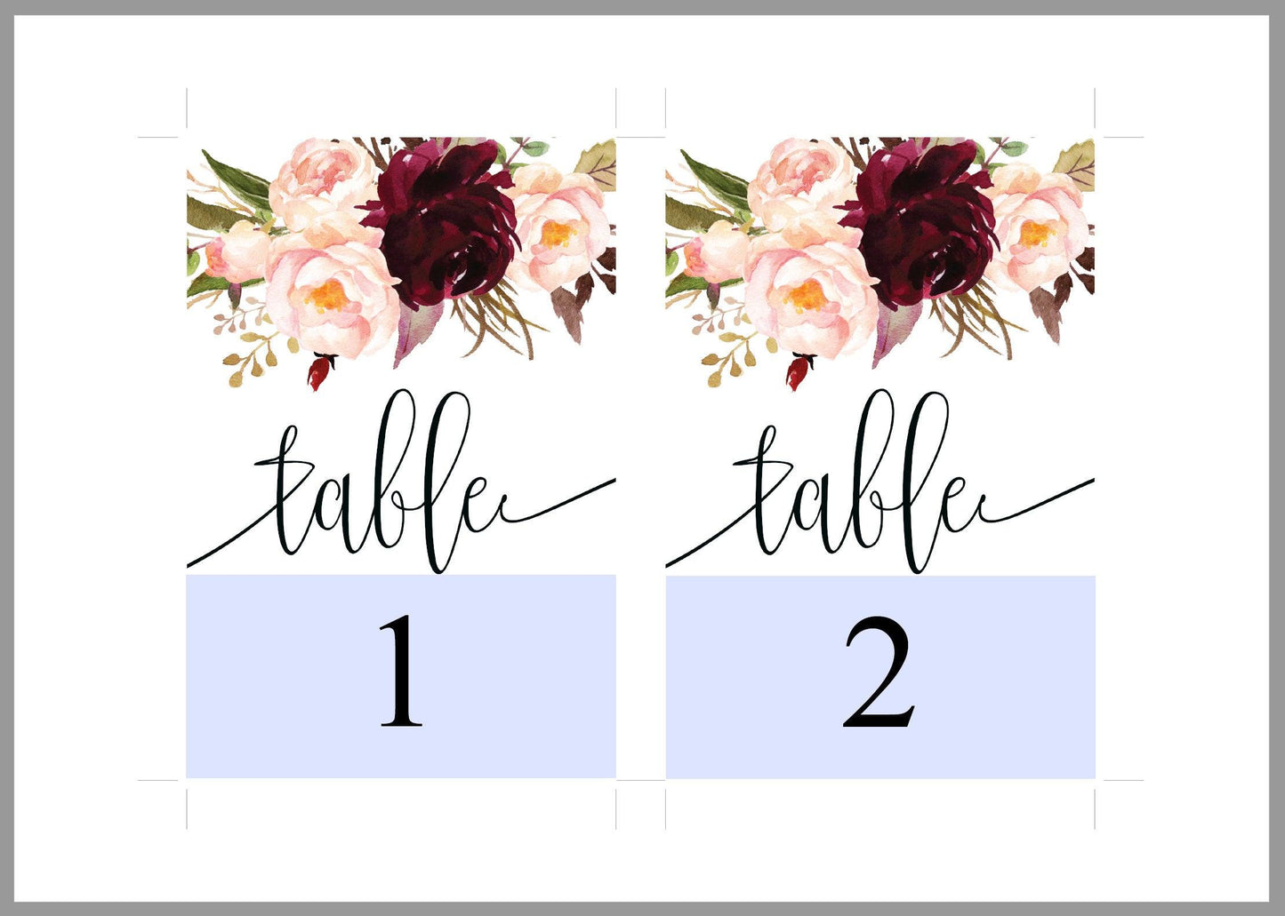 Burgundy Wedding Table Number, Wedding Table Printable Numbers Printable, Instant Download,DIY Table Numbers, Table Number Cards -KATHERINE - SAVVY PAPER CO