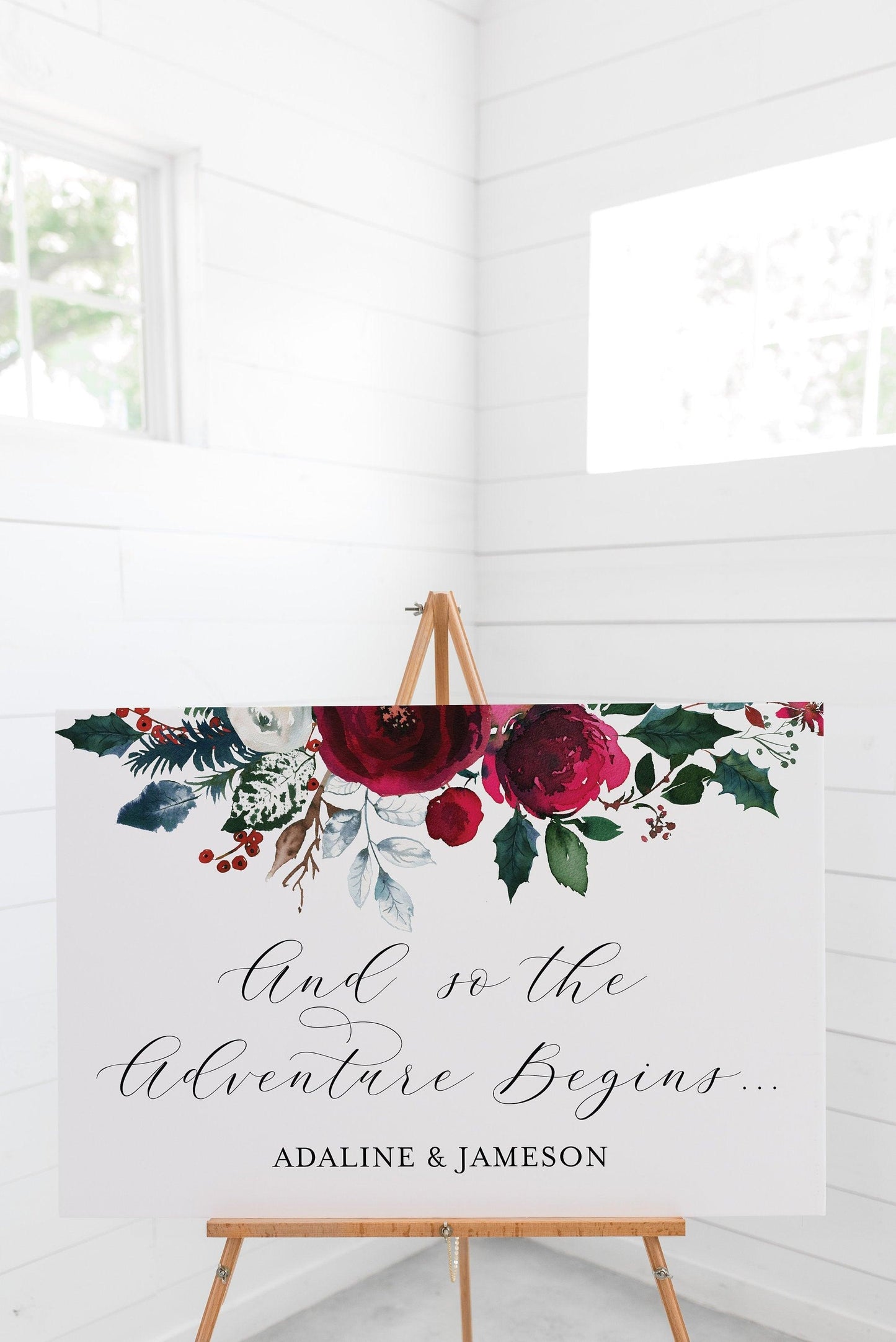 Burgundy Wedding Welcome Sign Template, Printable Christmas Editable Welcome Sign, Welcome Wedding Sign Instant Download - ADA - SAVVY PAPER CO