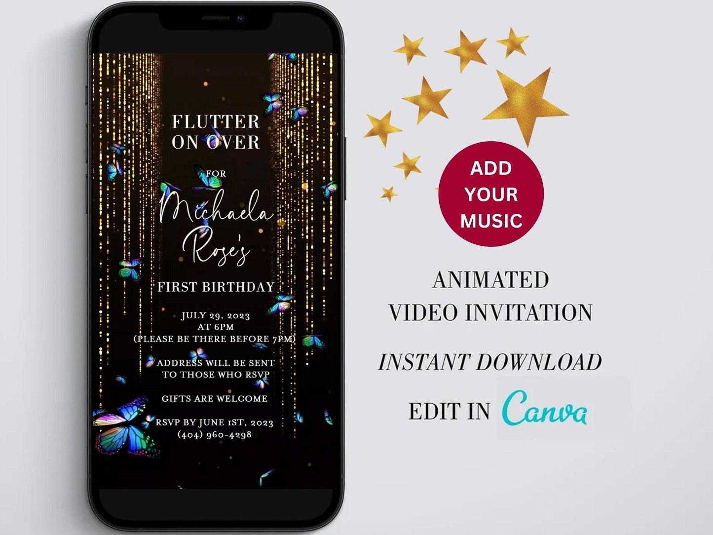 Butterfly Birthday Invitation Butterfly Party Invite First Birthday, Butterfly Theme, Garden Butterfly Kiss, Flutter On Over, Quinceanera - SAVVY PAPER CO