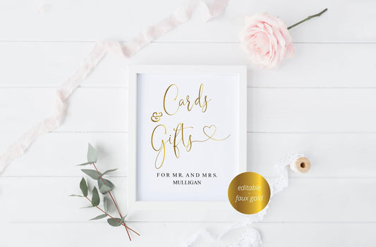 Cards and Gifts Sign Template,Wedding Sign,Reception Sign,Wedding Printable,Wedding Decor,Gift Table Sign, Gold, Instant Download -Heather - SAVVY PAPER CO