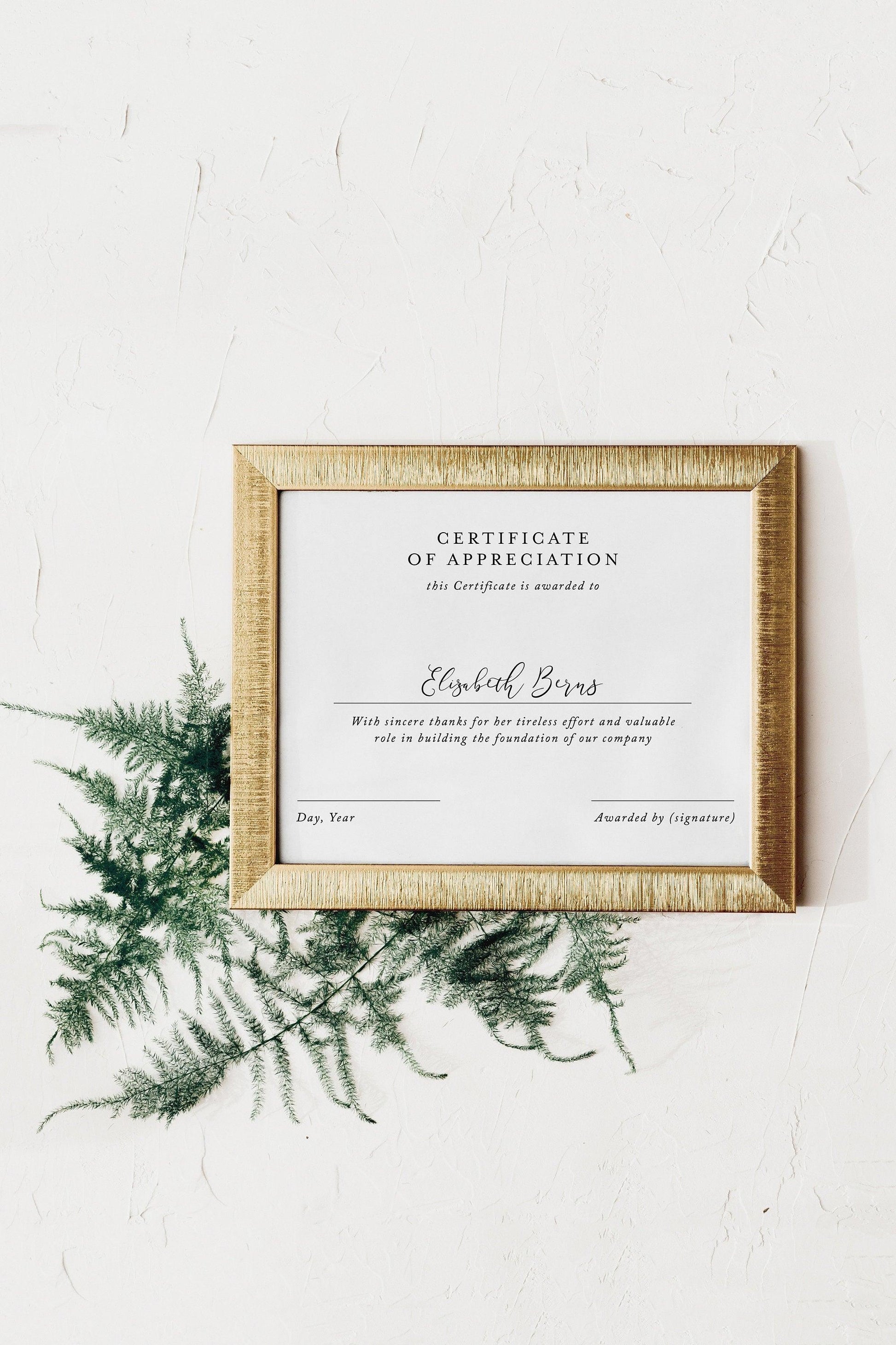 Certificate Of Commendation Template, Editable Years of Service Certificate, Printable Corporate Employee Award,Certificate Instant Download - SAVVY PAPER CO