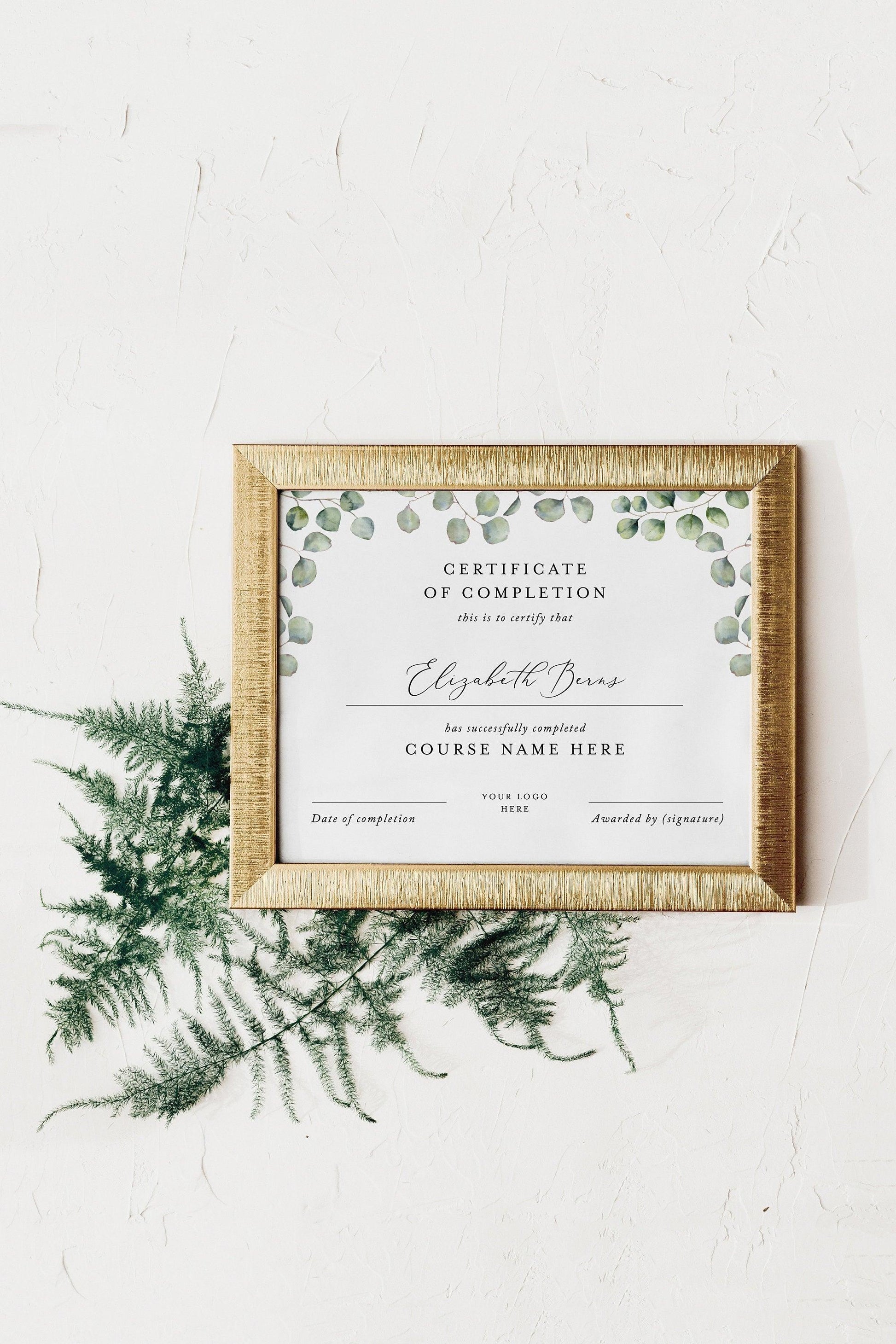 Certificate of Completion, Greenery certificate, Classes Template, Course Certificate, Printable, Instant Download, Eucalyptus - SAVVY PAPER CO