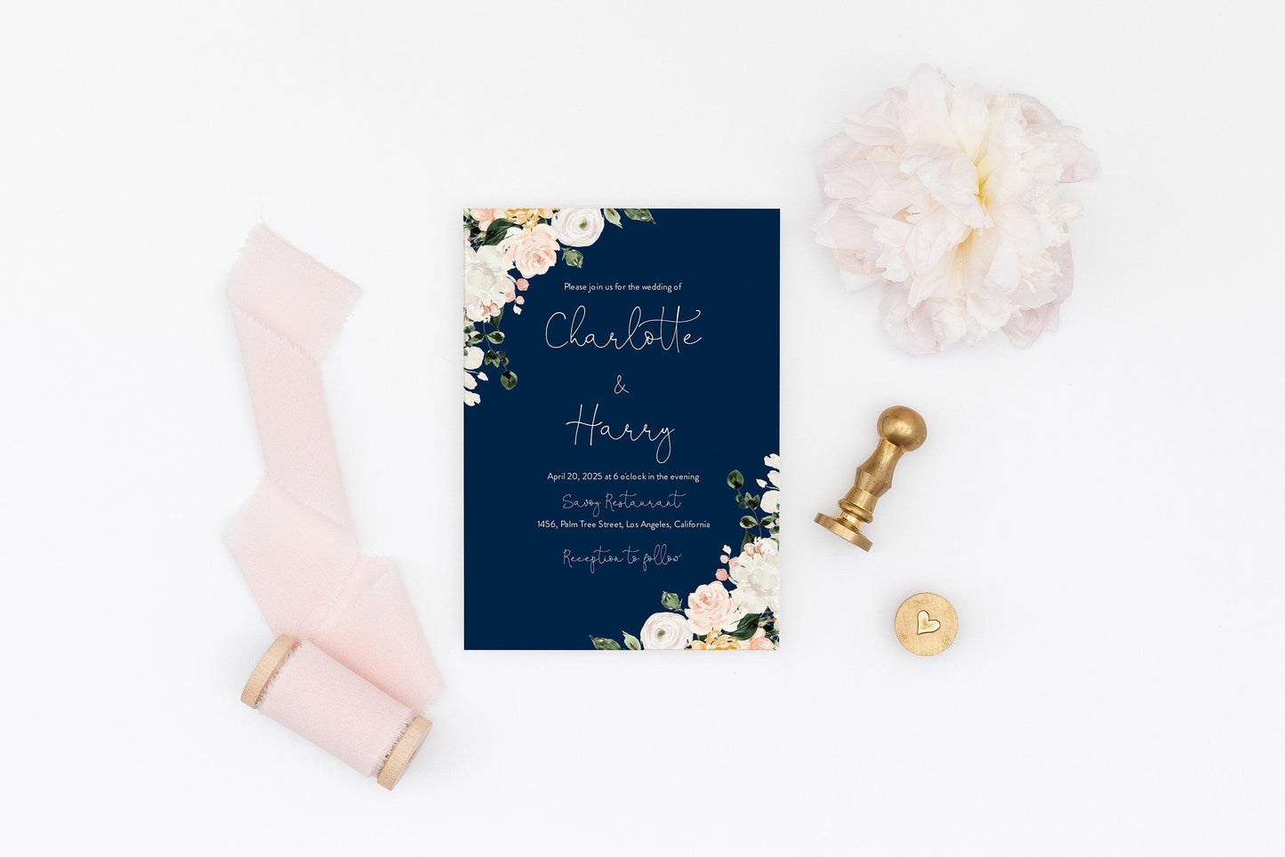 Change Background Floral Wedding Invitation Template Instant Download Templett Printable Wedding Editable - Charlotte - SAVVY PAPER CO