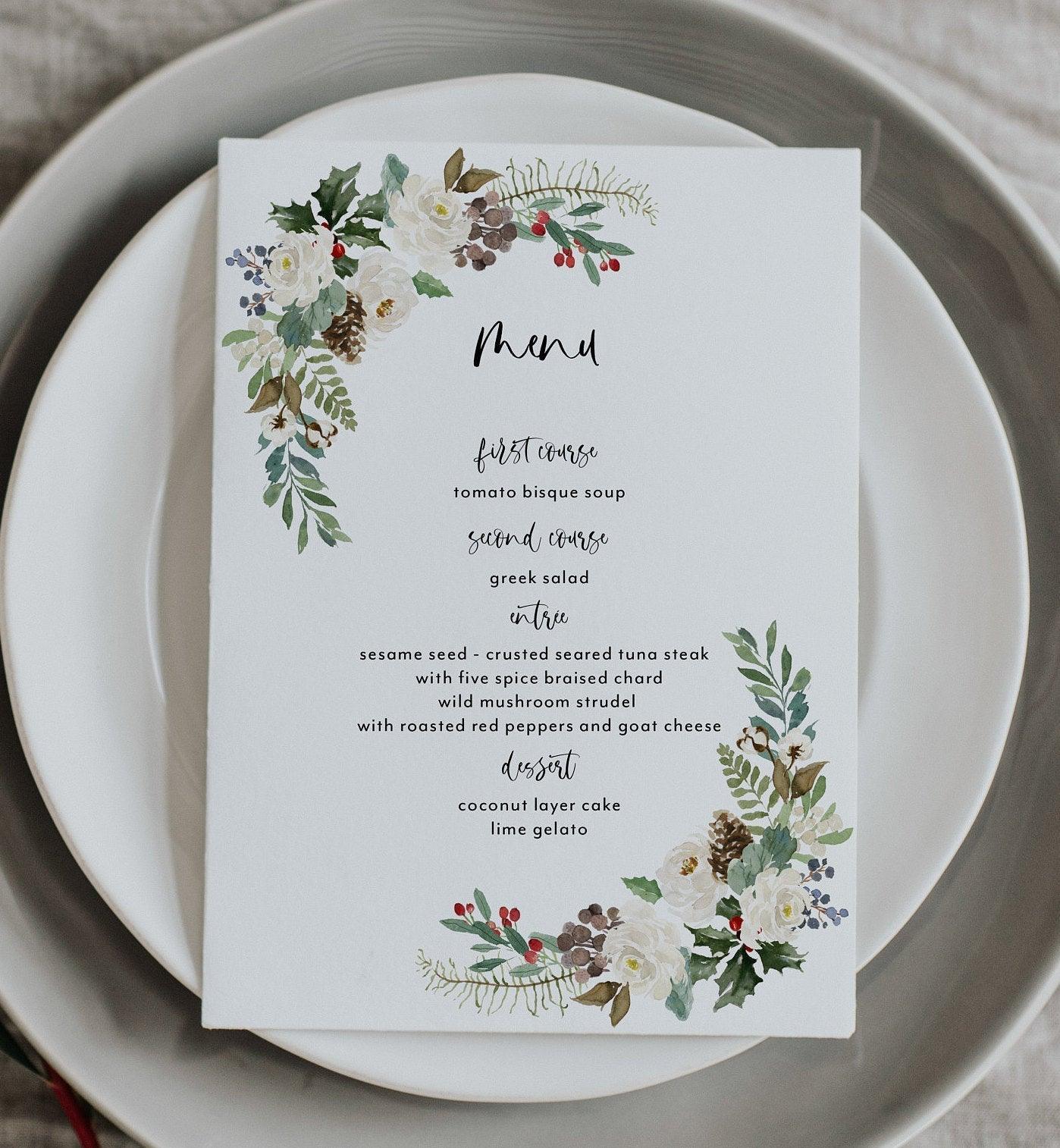 Christmas Party Menu INSTANT DOWNLOAD Wedding Menu Holiday Invite DIY Printable Holiday Invites Christmas Party CC1 - SAVVY PAPER CO