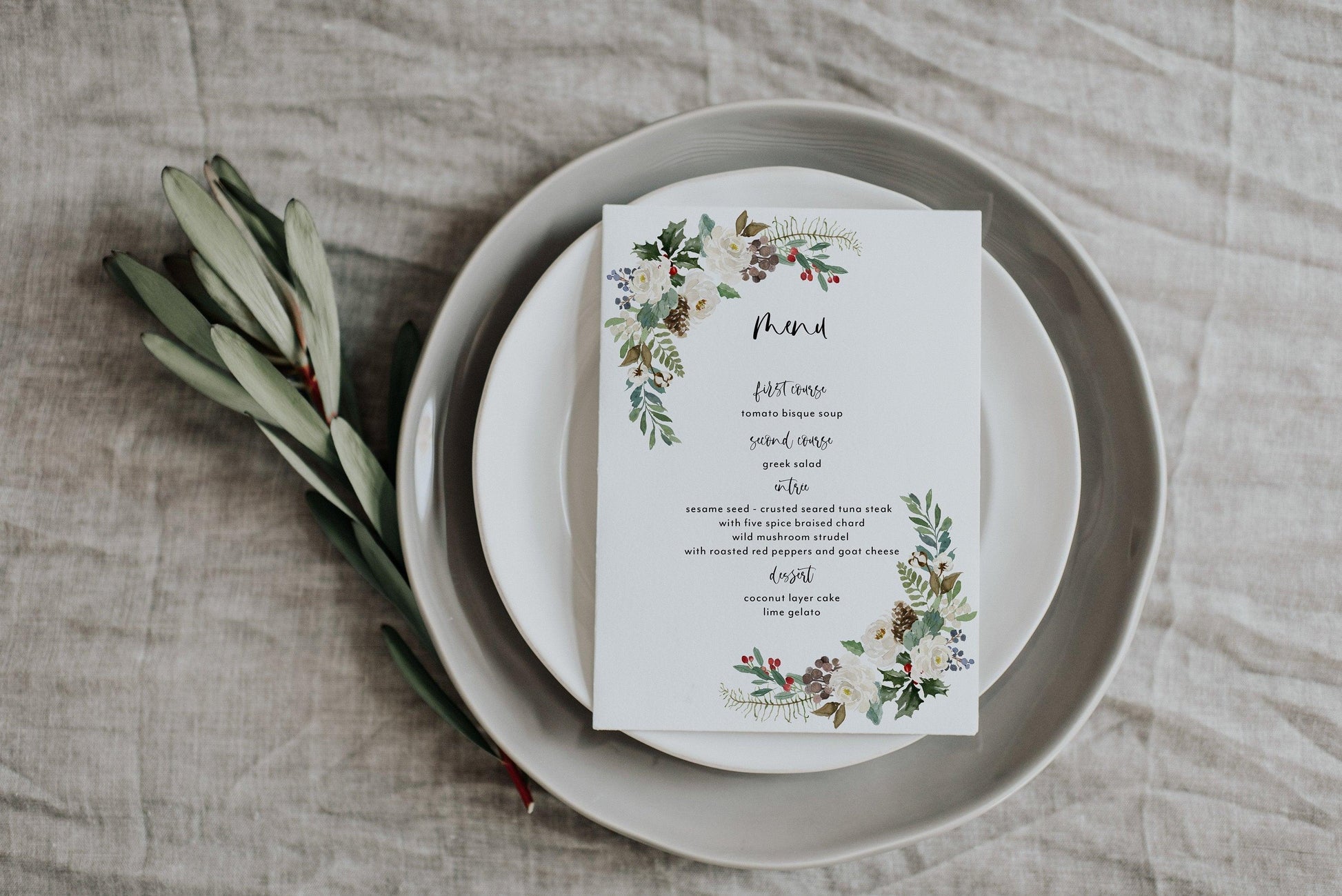 Christmas Party Menu INSTANT DOWNLOAD Wedding Menu Holiday Invite DIY Printable Holiday Invites Christmas Party CC1 - SAVVY PAPER CO