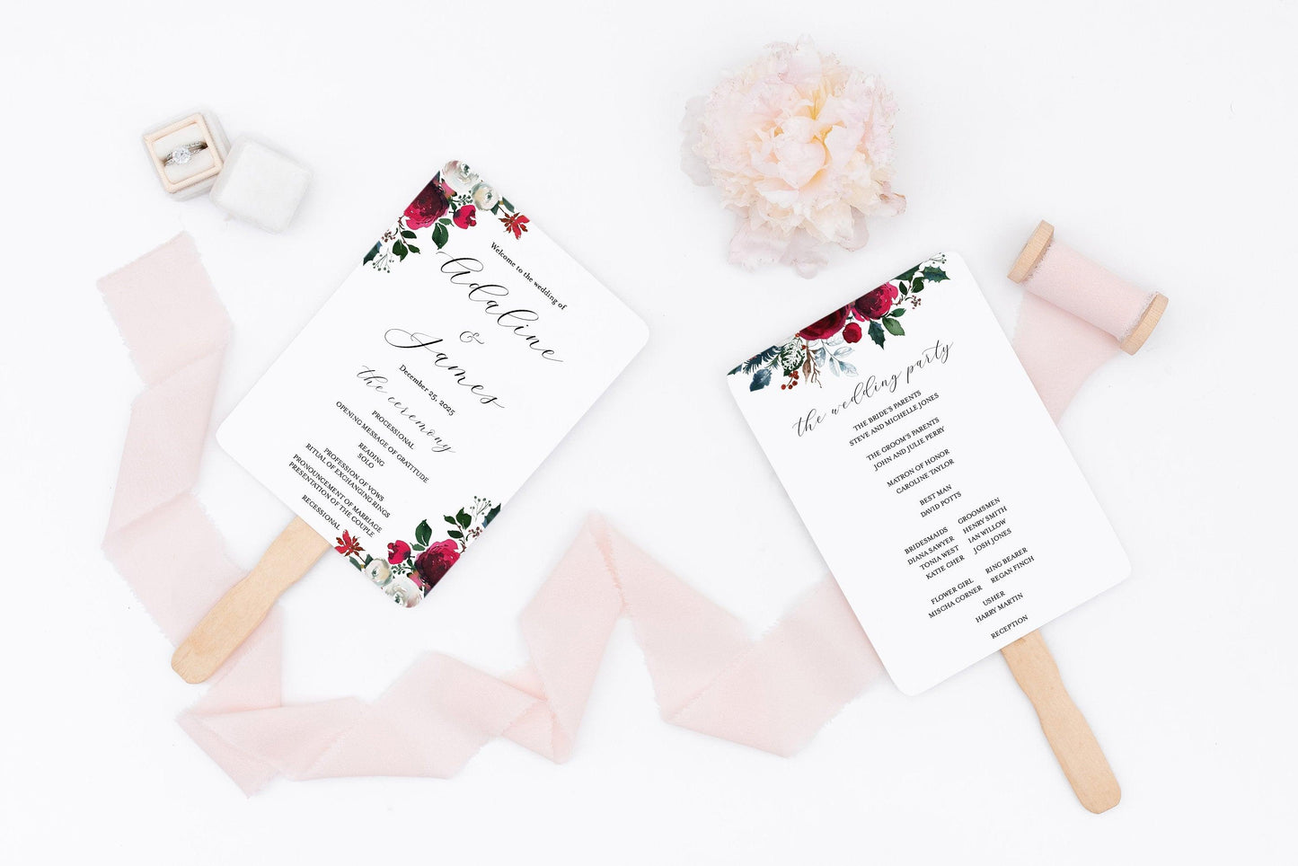 Christmas Wedding Program Fan Template Printable Ceremony Programs Editable Template Instant download - Ada - SAVVY PAPER CO