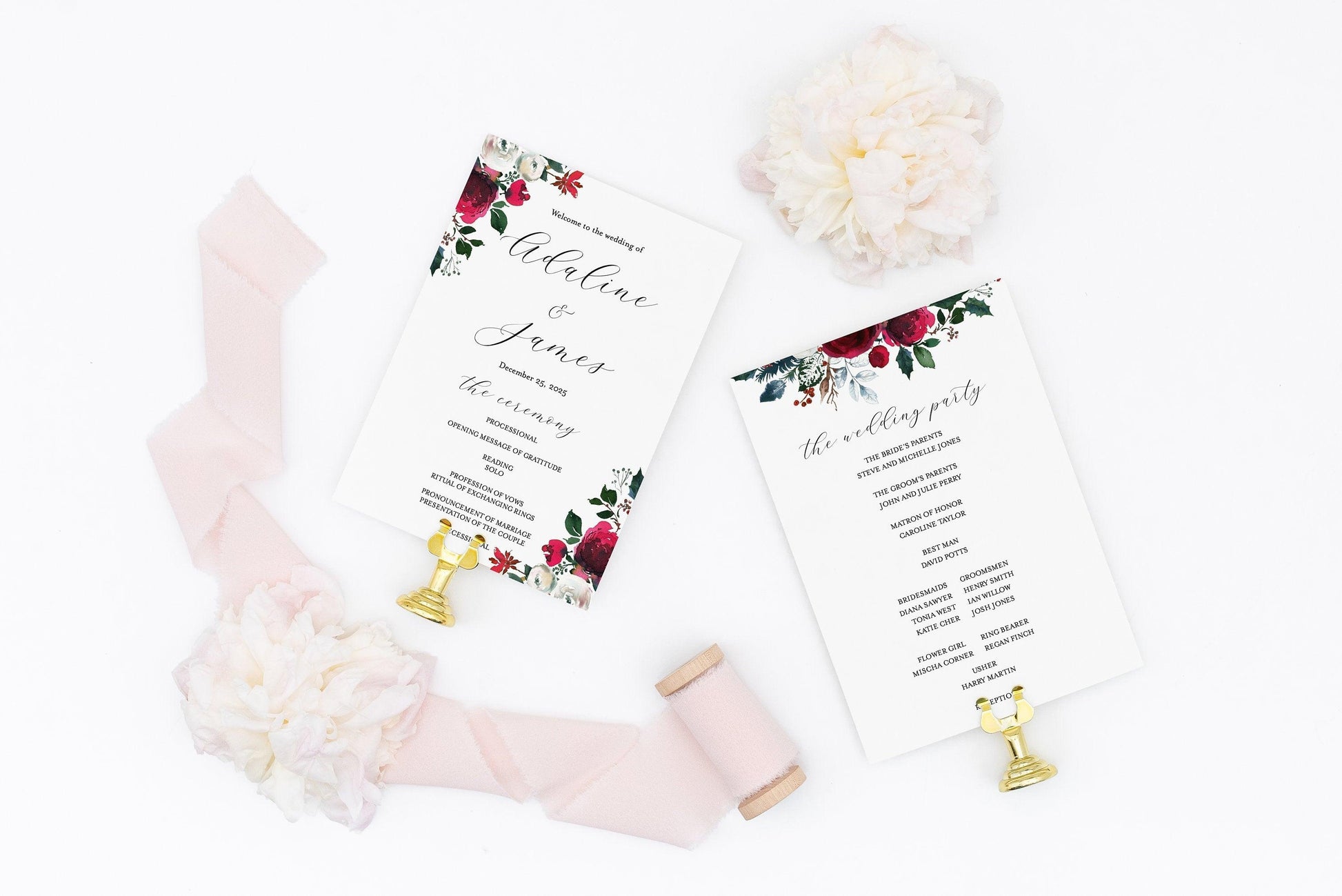 Christmas Wedding Program Fan Template Printable Ceremony Programs Editable Template Instant download - Ada - SAVVY PAPER CO