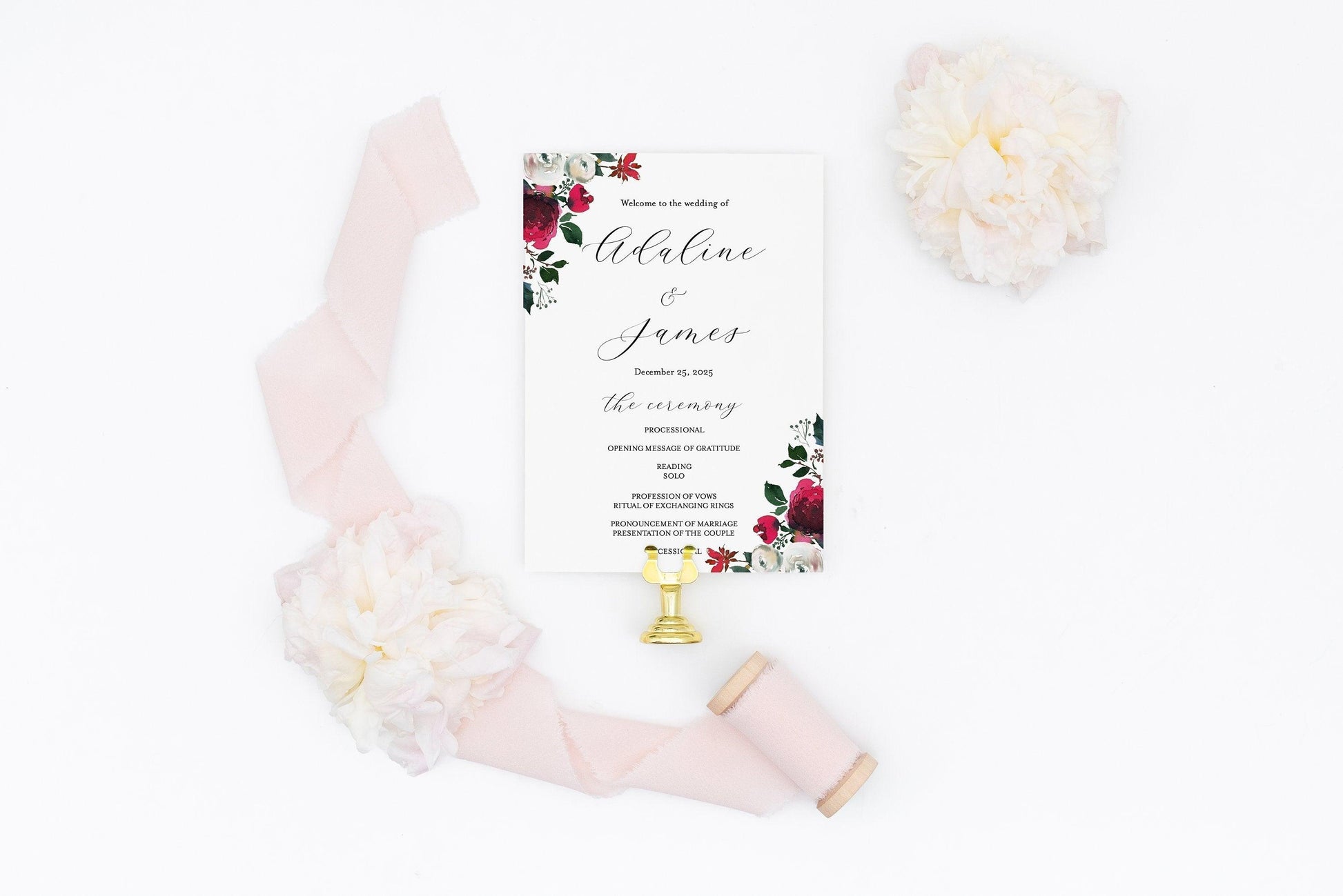 Christmas Wedding Program Fan Template Printable Ceremony Programs Editable Template Instant download - Ada - SAVVY PAPER CO