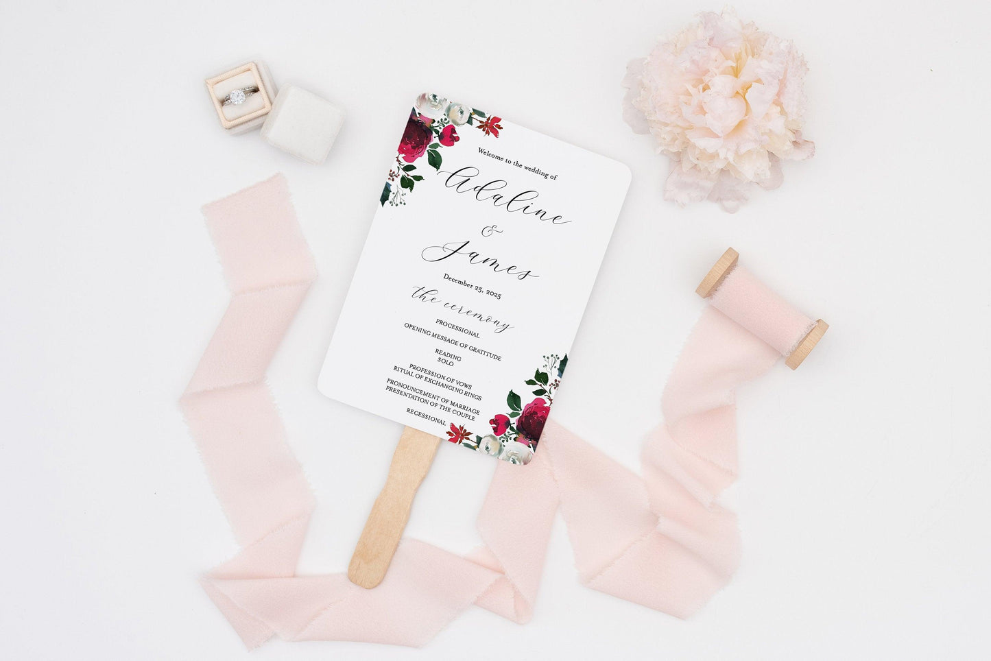 Christmas Wedding Program Fan Template Printable Ceremony Programs Editable Template Instant download - Ada - SAVVY PAPER CO