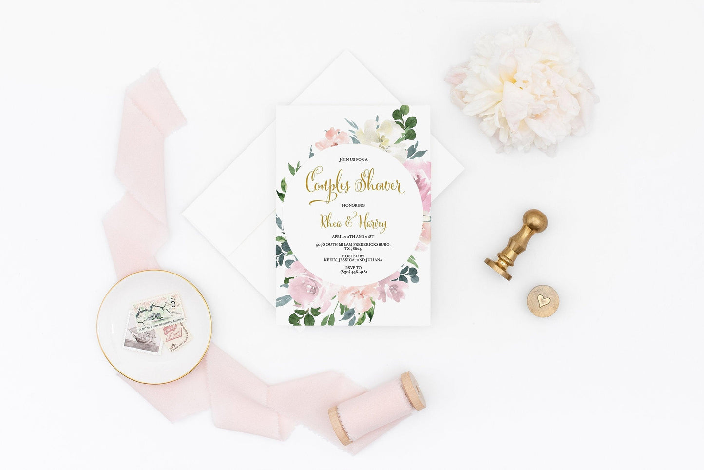 Couples Shower Invite Template Templett Shower Printable Invitation Instant Download Bridal Shower Blush Dusty Blue- Rhea - SAVVY PAPER CO