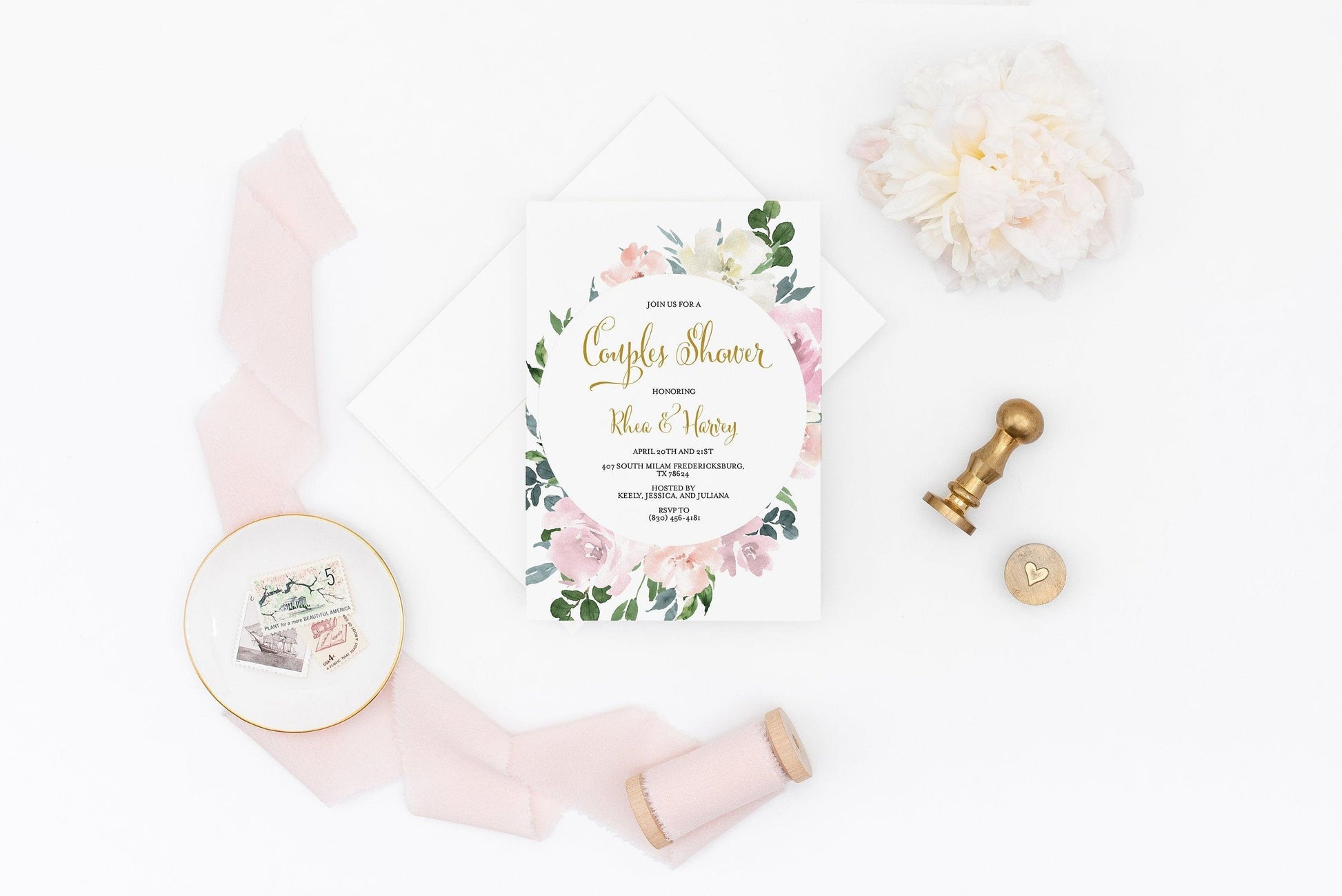 Couples Shower Invite Template Templett Shower Printable Invitation Instant Download Bridal Shower Blush Dusty Blue- Rhea - SAVVY PAPER CO