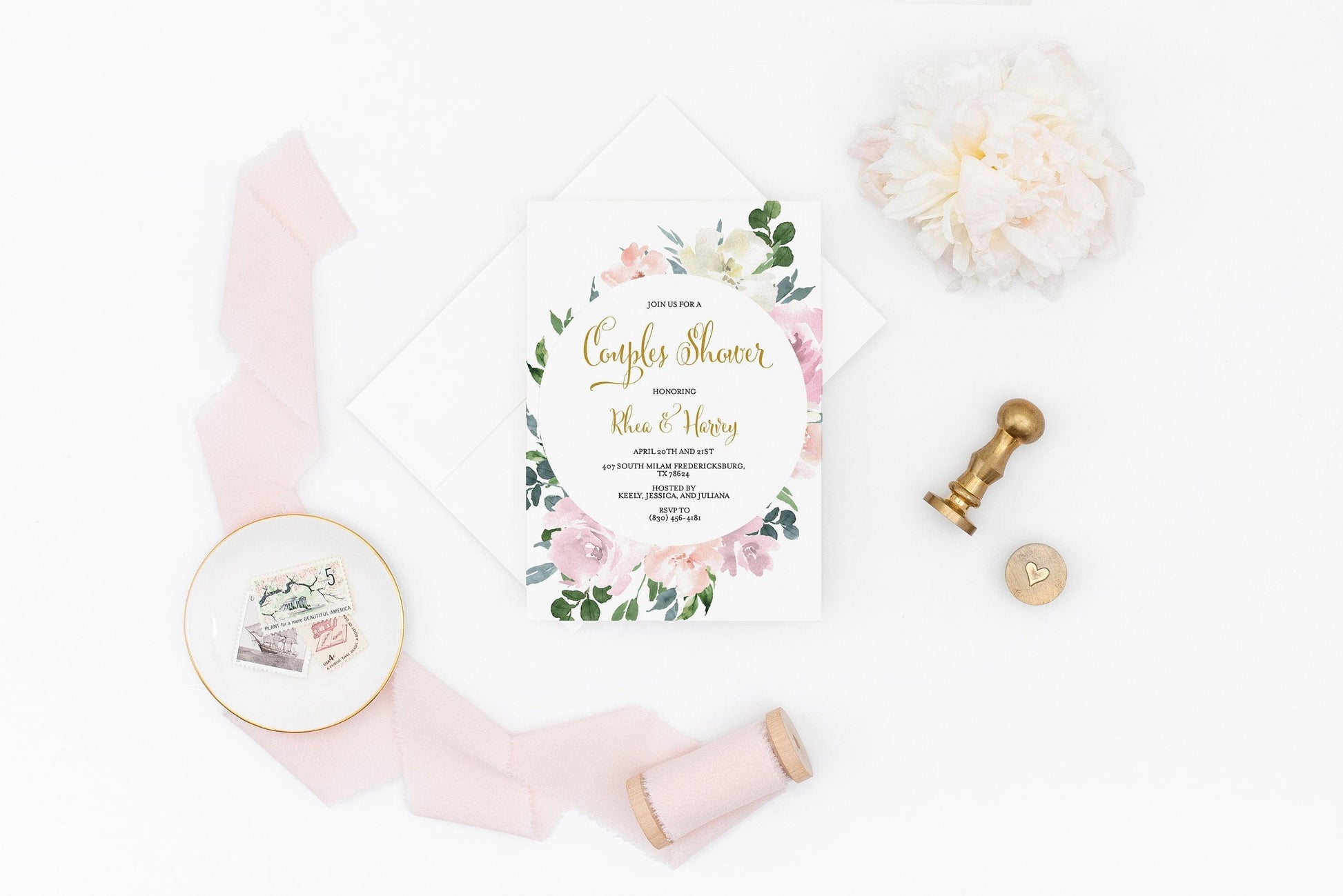 Couples Shower Invite Template Templett Shower Printable Invitation Instant Download Bridal Shower Blush Dusty Blue- Rhea - SAVVY PAPER CO