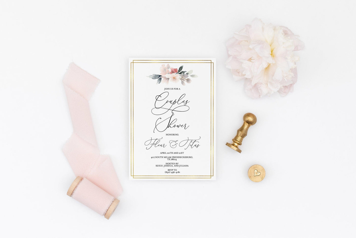 Couples Shower Invite Template Templett Shower Printable Invitation Instant Download Bridal Shower- Fleur - SAVVY PAPER CO