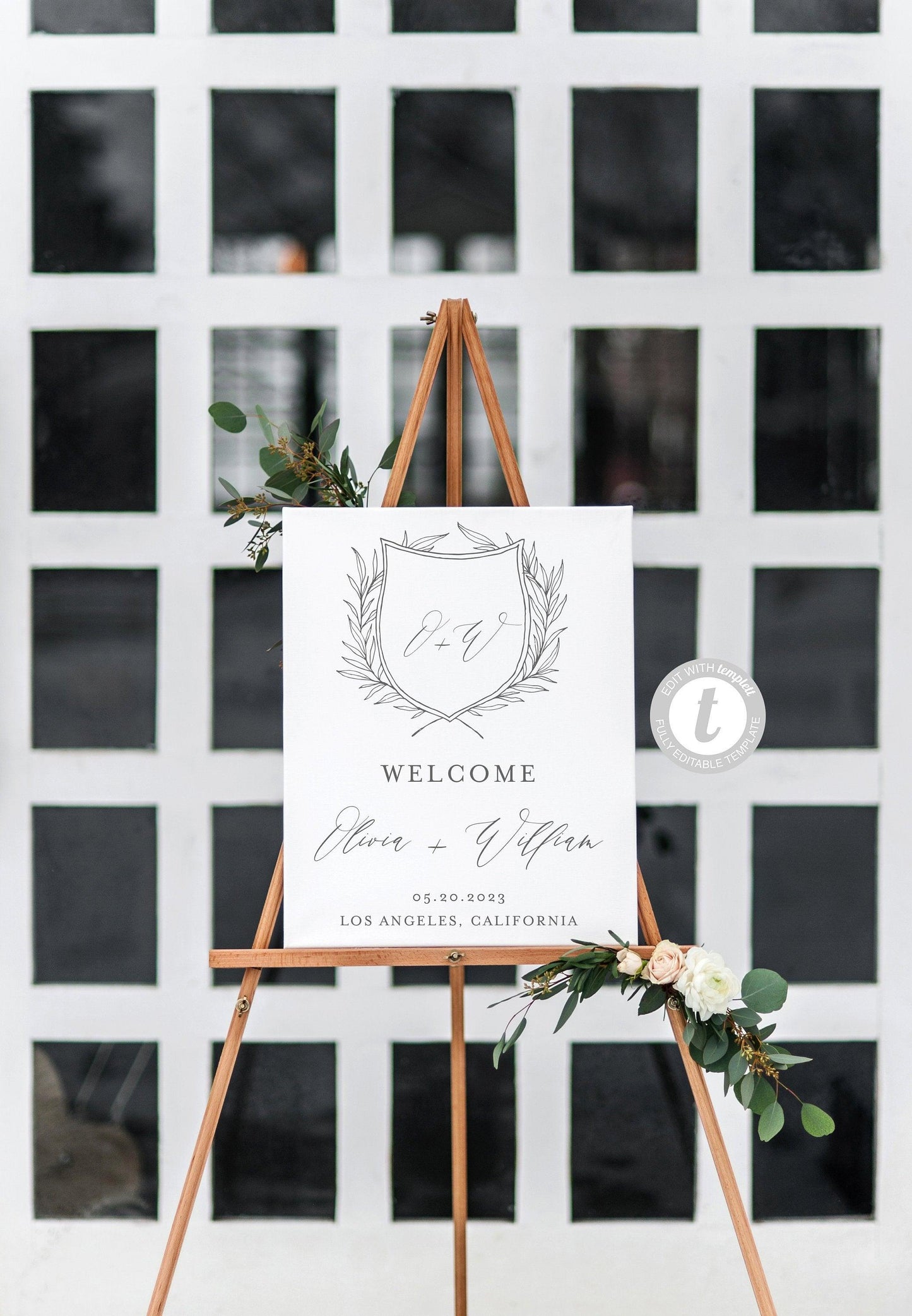 Crest Monogram Printable Wedding Welcome Sign Editable Template Instant Download - Olivia - SAVVY PAPER CO