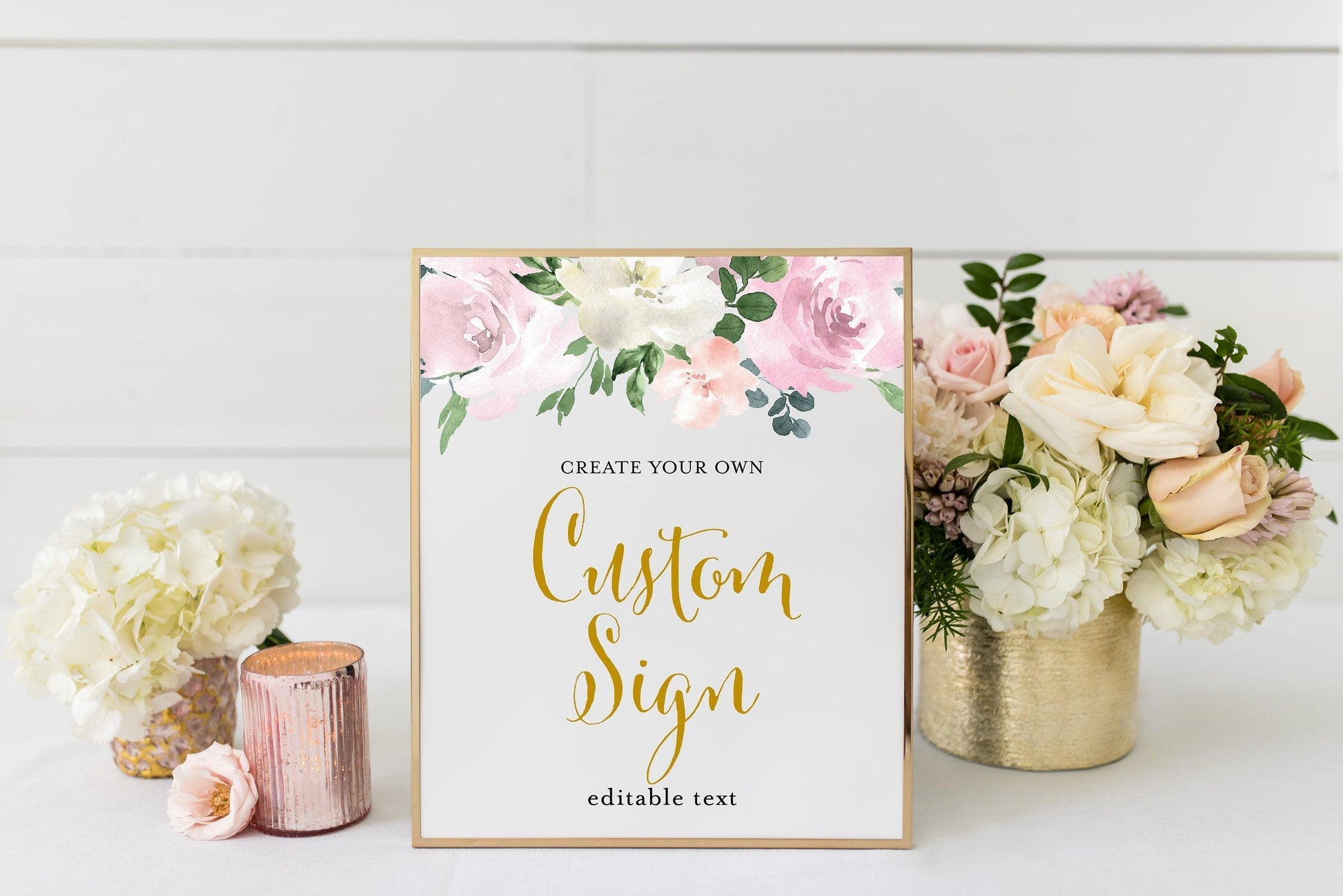 Custom Sign Template, Editable, Gold and Blush, Printable Custom Sign, Instant Download, 5x7 and 8x10 Dusty Blue, up to 10 - Rhea - SAVVY PAPER CO