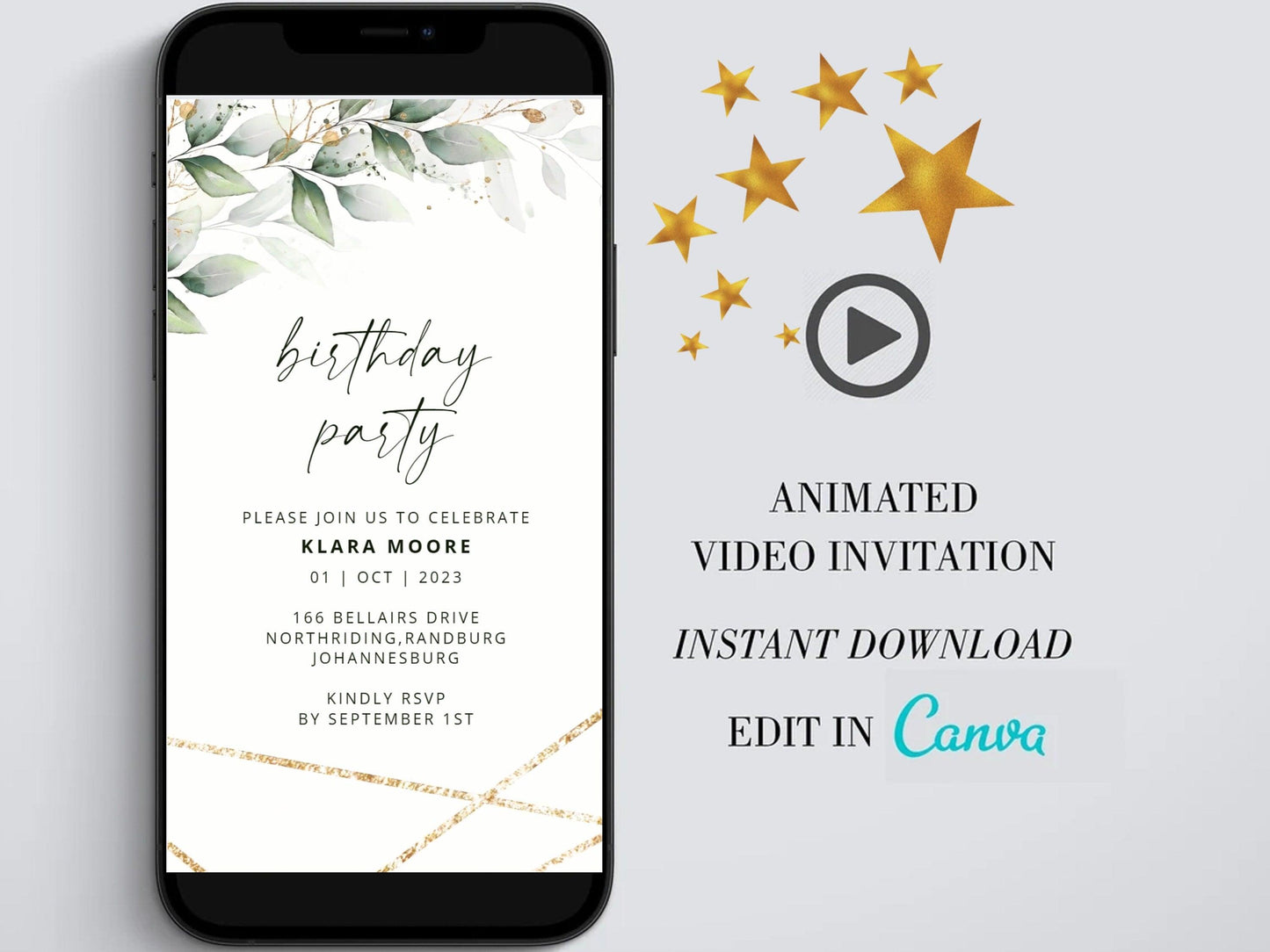 Digital Birthday Invitations, Editable Any Age Invite, Adult Video Invitation, 30th 40th 50th Birthday Invite, personalized evite - SAVVY PAPER CO