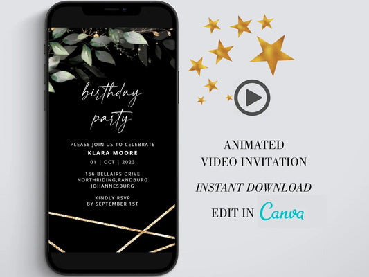 Digital Birthday Invitations, Editable Any Age Invite, Adult Video Invitation, 30th 40th 50th Birthday Invite, personalized evite - SAVVY PAPER CO