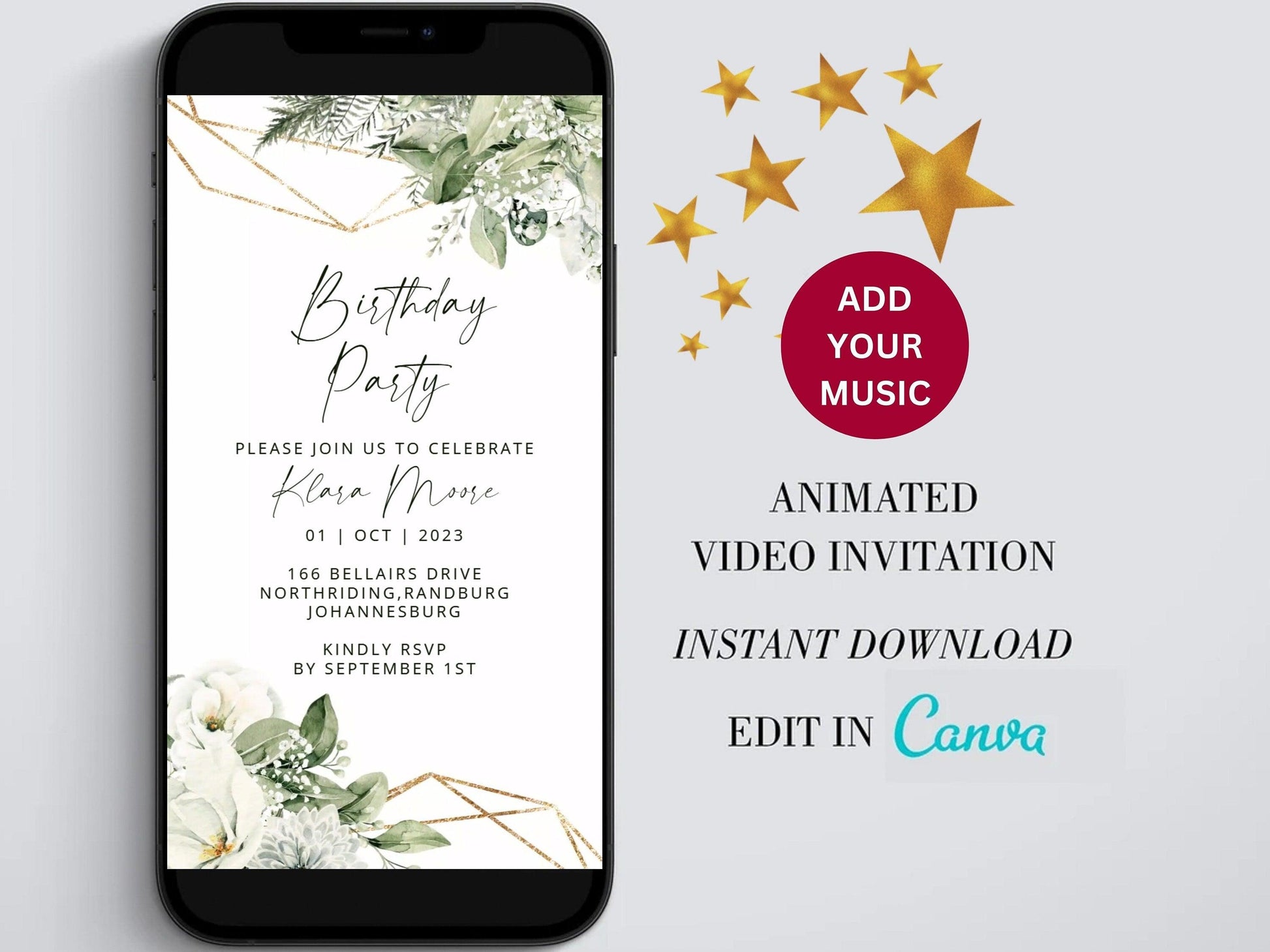 Digital Birthday Invitations, Editable Any Age Invite, Adult Video Invitation, 30th 40th 50th Birthday Invite, personalized evite - SAVVY PAPER CO