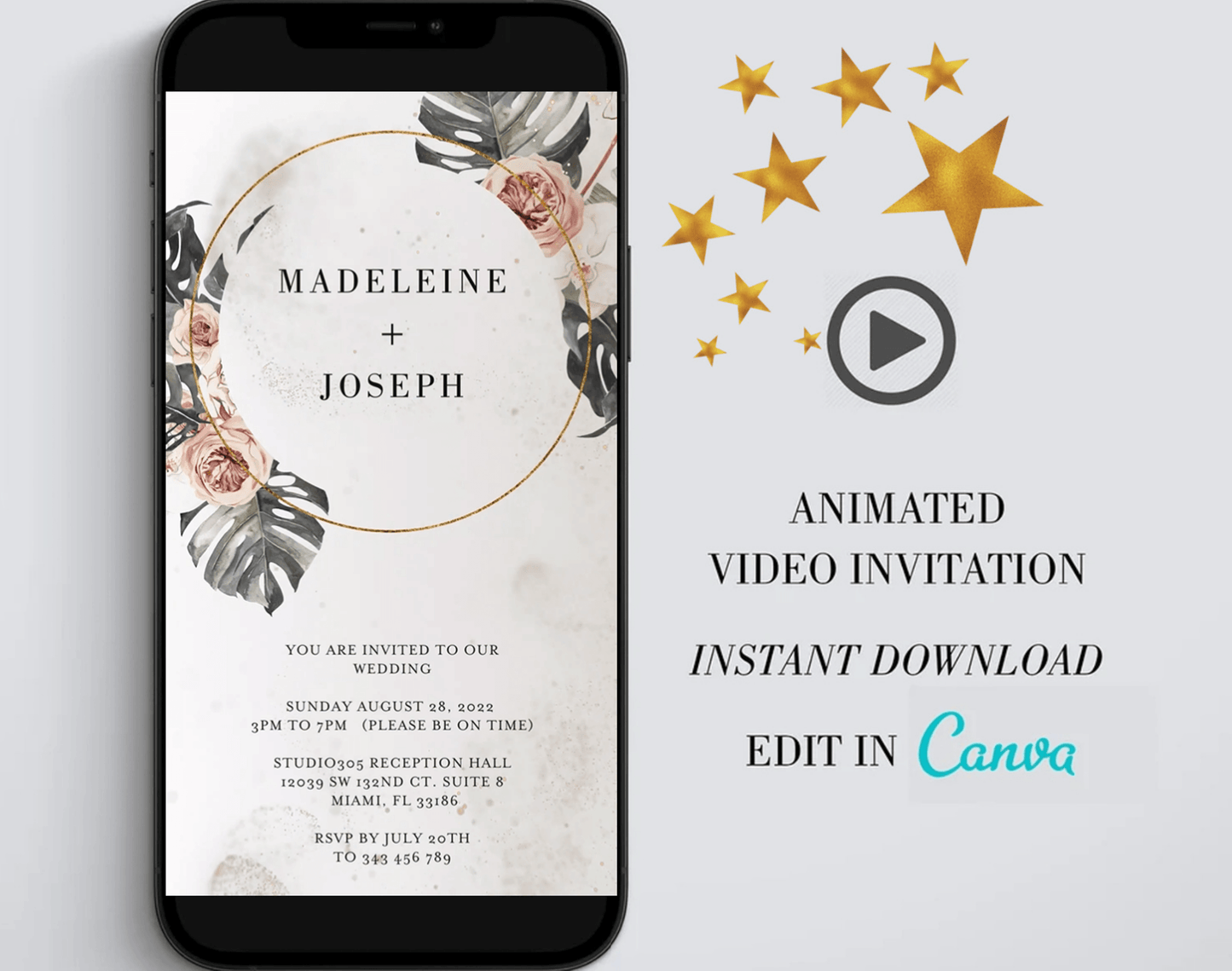 Digital Electronic Text Message, Custom Wedding Invite, Personalized Video Evite, Wedding Video Invitation, Wedding Animated Card - SAVVY PAPER CO