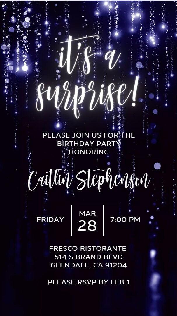 Digital It's a Surprise Birthday Invitation, Dripping Blue Invite, 30th 40th Elegant Birthday Invitation Template, Glitter Birthday Invite - SAVVY PAPER CO