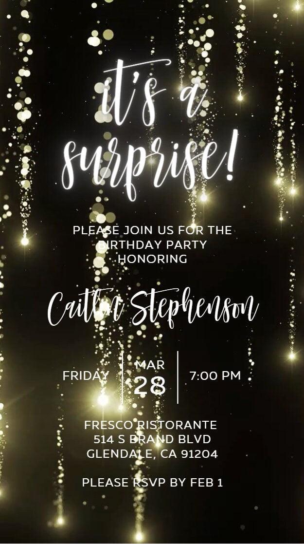 Digital Surprise Birthday Invitation template for women electronic invitations any age edit in Canva evite send online instant download - SAVVY PAPER CO