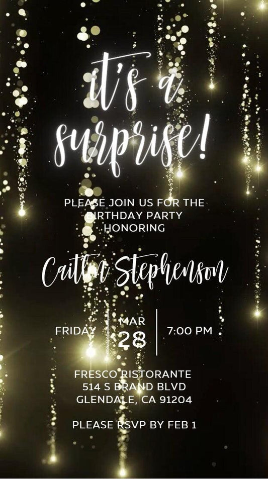 Digital Surprise Birthday Invitation template for women electronic invitations any age edit in Canva evite send online instant download - SAVVY PAPER CO