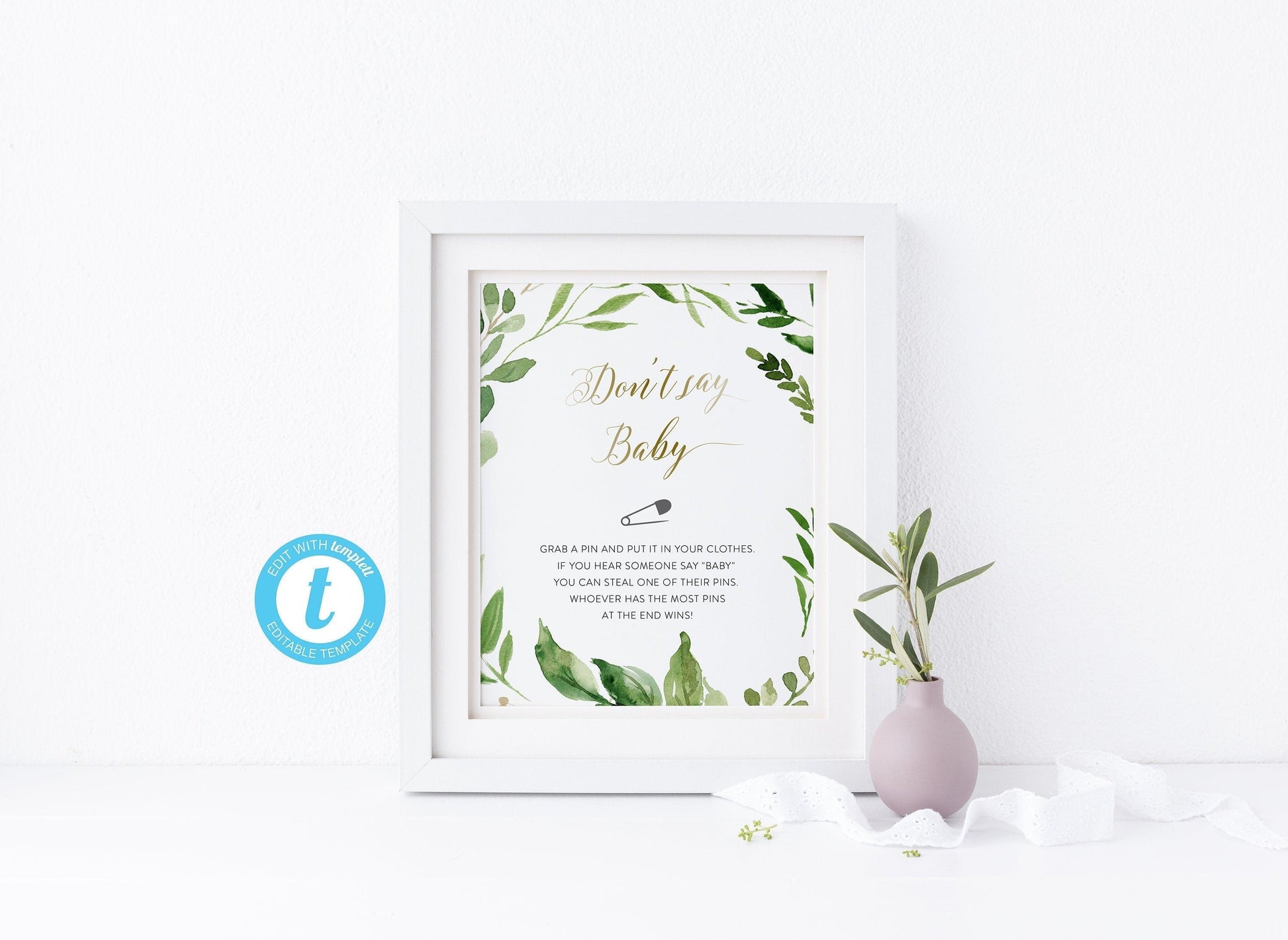 Don't Say Baby, Don't Say Baby Shower Game, Simple Baby Shower Game, Gender Neutral, Baby Shower Games, Greenery - Elisa - SAVVY PAPER CO
