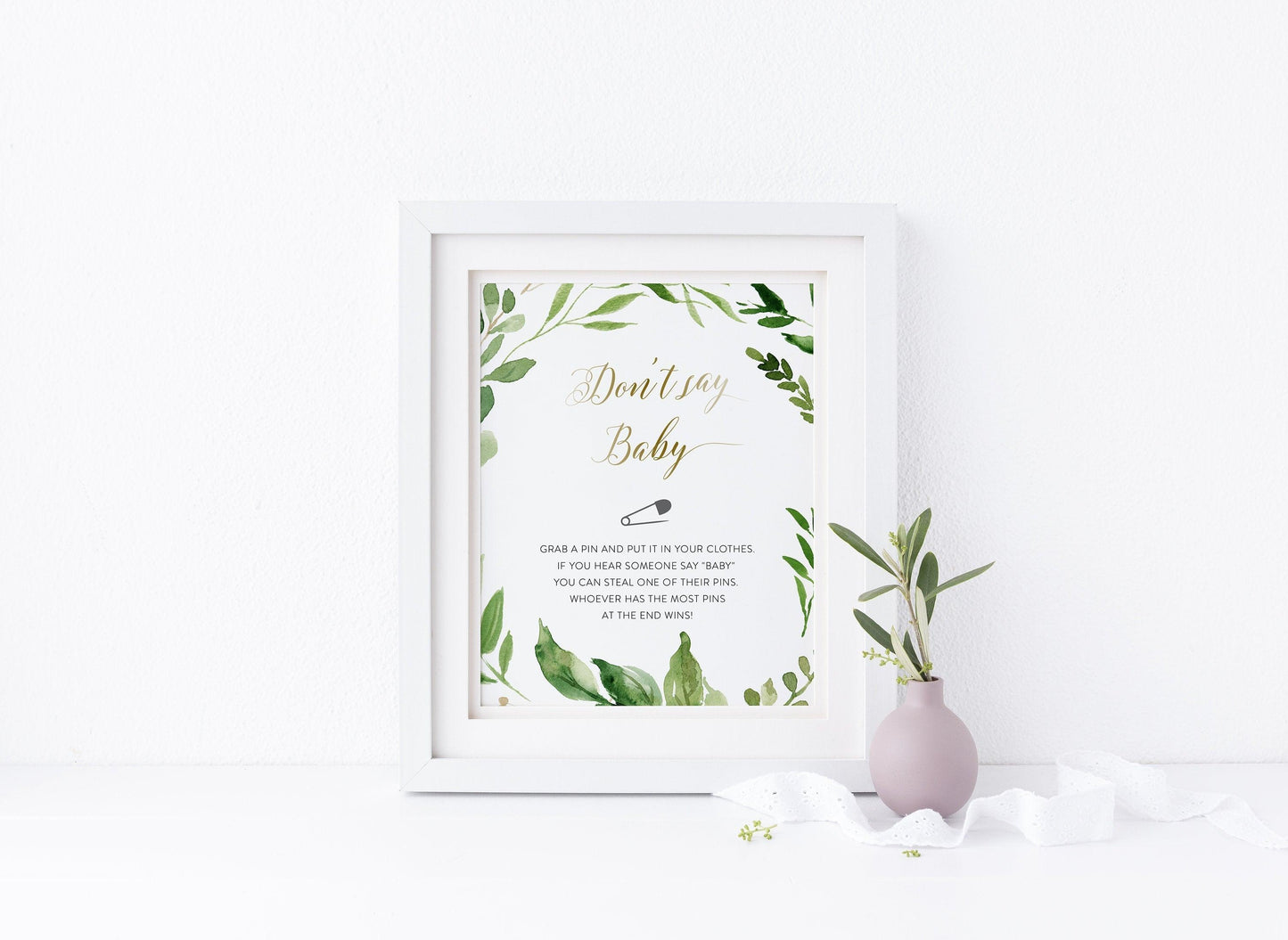 Don't Say Baby, Don't Say Baby Shower Game, Simple Baby Shower Game, Gender Neutral, Baby Shower Games, Greenery - Elisa - SAVVY PAPER CO