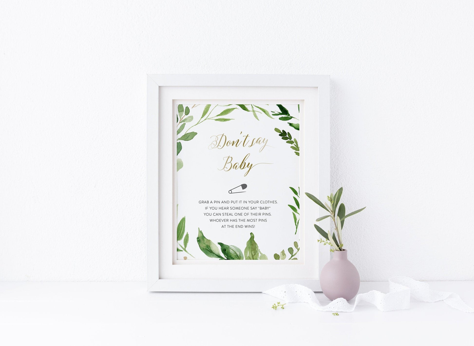 Don't Say Baby, Don't Say Baby Shower Game, Simple Baby Shower Game, Gender Neutral, Baby Shower Games, Greenery - Elisa - SAVVY PAPER CO