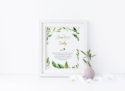 Don't Say Baby, Don't Say Baby Shower Game, Simple Baby Shower Game, Gender Neutral, Baby Shower Games, Greenery - Elisa - SAVVY PAPER CO