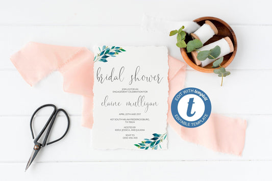 Dusty Blue Bridal Shower Invitation Instant Download Printable Editable Template DIY Invite Templett - Elaine - SAVVY PAPER CO