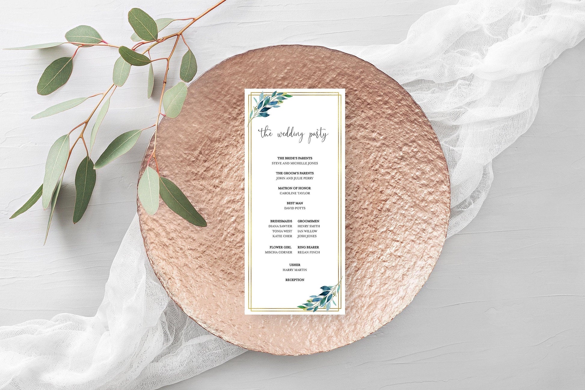 Dusty Blue Gold Wedding Program Template Printable Ceremony Programs Editable Template Instant download - Elaine - SAVVY PAPER CO