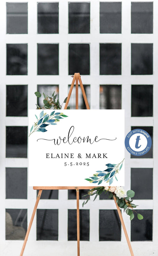 Dusty Blue Printable Wedding Welcome Sign Editable Template Instant Download - Elaine - SAVVY PAPER CO